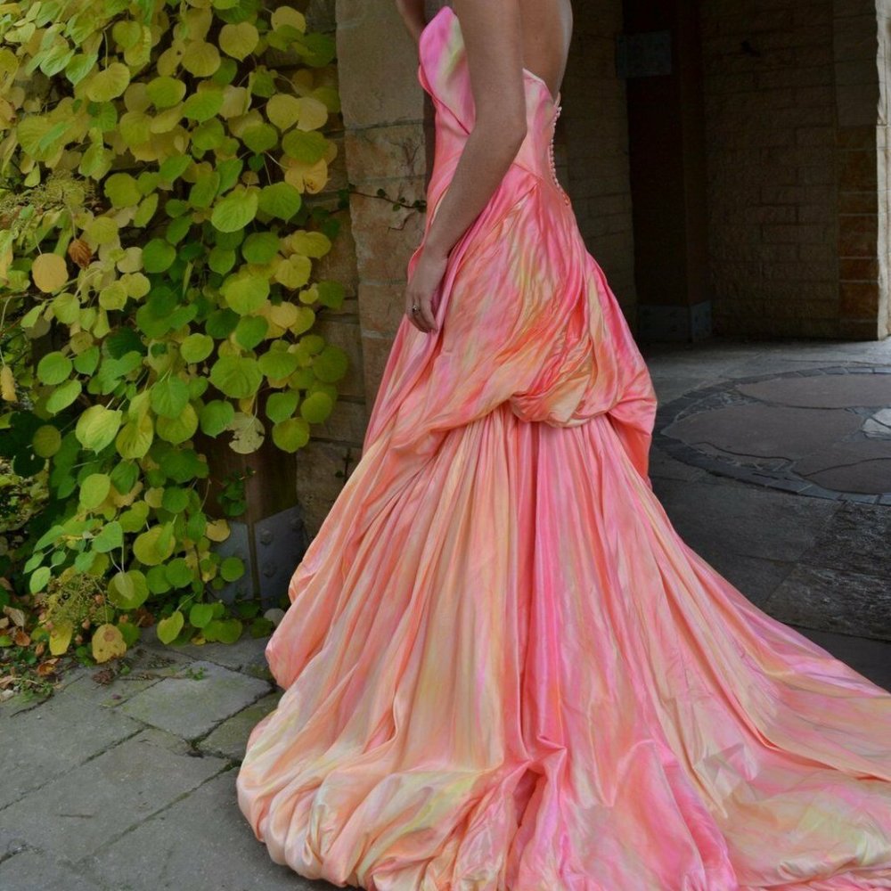 Silk Anna Maier Bohemian Wedding Dress blush Peach pink white ivory 4 6 petite - Picture 8 of 11